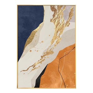 Peinture à l'huile abstraite, orange, or, bleu, cadre métallique, art contemporain, grande décoration murale pour entrée, salon, fond de canapé - Product Image 4