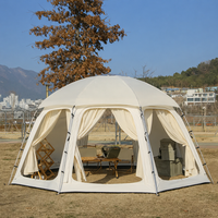 Tente abri octogonale de style coréen en toile de coton, dôme de glamping 3,8 m, 4 saisons, imperméable, anti-UV, grande tente familiale pour le camping en plein air