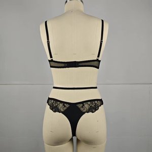 Hot Sale Hollow Out Lace Lingerie Gathered See Through Black Women's <b>Sexy</b> Embroiderers Lingerie <b>Bra</b> & Panty <b>Set</b> - Product Image 5
