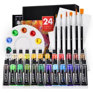 Professional Art Supplies 12 ML Painting Aluminum-Plastic Tube 6 Brushes 1 Palette Canvas Panel Watercolor Acrylic Paint Sets
