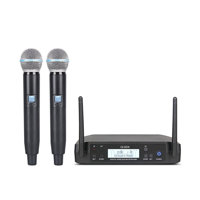 GLXD4 Digital Wireless Microphone System Dual Handheld Mic Cardioid Dynamic Capsule LCD Display Stable Signal for Stage Church