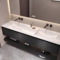 Meuble-lavabo élégant de 48 pouces Meuble-lavabo double Noir Meuble-lavabo de salle de bain avec évier Armoire murale de bain
