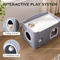 Maison pour chat écologique et adorable pour chats d'intérieur, extra large, résistante aux griffures, en feutre, avec boule moelleuse et tunnel