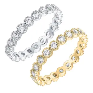 18K Gold Plated LOVE Rings Cubic Zirconia Band 3MM Stackable Eternity Bands 925 Sterling Silver Ring for Women