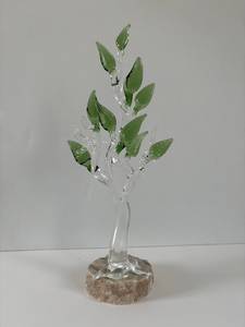 Modern Glass Tree Sculpture With Green Leaves On <b>Stone</b> Base Contemporary Tabletop <b>Decor</b> Single Piece - Product Image 3