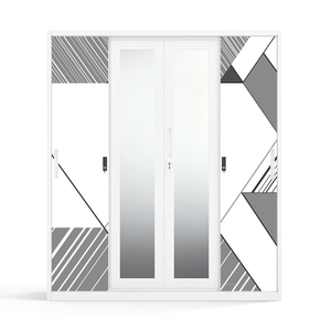 Armario Moderno de Acero Impreso con 3 Puertas Correderas, Diseño con Cerradura y Barra para Colgar, Fácil Montaje, 1600mm, Almacenamiento para Dormitorio - Product Image 2