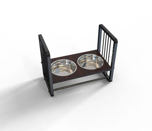 Tempat makan cangkir minum hewan peliharaan, bahan kayu portabel luar ruangan dengan mangkuk stainless steel dan dudukan untuk anjing dan kucing - Product Image 4