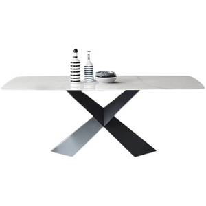 Juego de Mesa de Comedor de Diseño Moderno Wabi-Sabi, Tapa de Mármol Brillante, <span class=keywords><strong>Patas</strong></span> de Acero al Carbono, Venta al por Mayor, Muebles Nórdicos Blancos, Almacén - Product Image 1