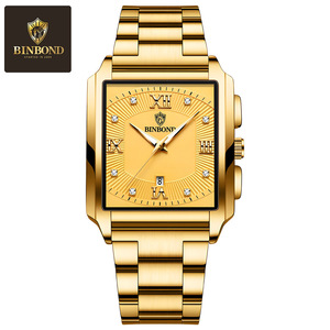 Binbond Men's <b>Rectangular</b> Stainless Steel Quartz <b>Watch</b> With Calendar 30M Waterproof Folding Clasp Analog Display - Product Image 5