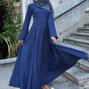 A vita alta Eid Abaya modesto abito di lino Abaya Dubai Turkey Kimono Abayas Kaftan Maxi modesto abito da donna - Product Image 4