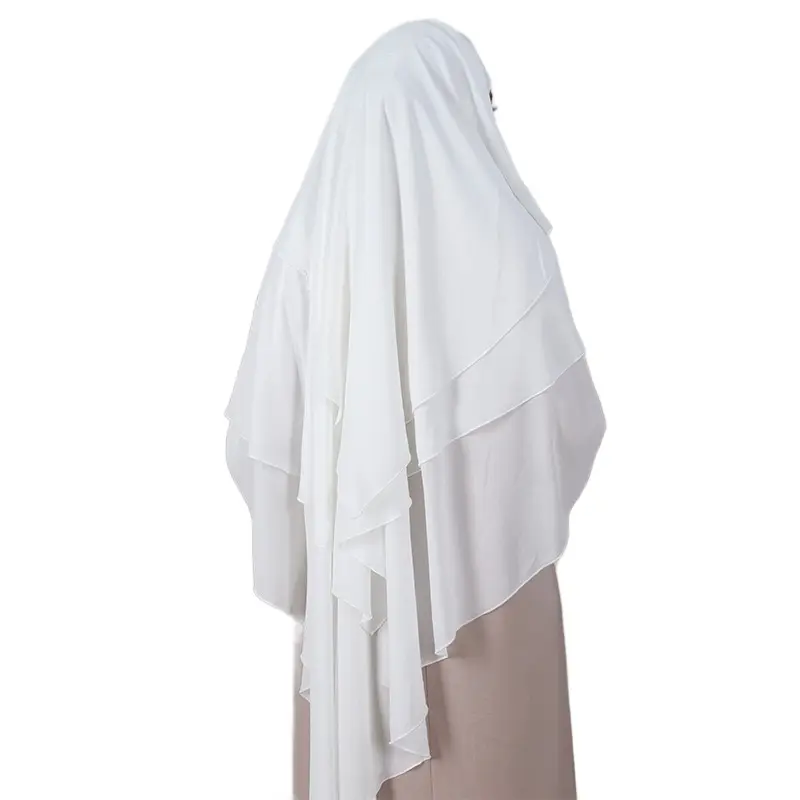 Vozes Muçulmanas Vozes Niqab Hijab Hijab Oração 3 Camadas Chiffon Longo Jilbab Khimar Hijab