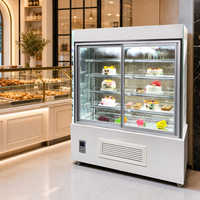 Vitrine réfrigérée commerciale en marbre et verre incurvé pour gâteaux et pâtisseries, avec refroidissement par ventilateur, écran LED, sans givre, pour boulangerie et supermarché