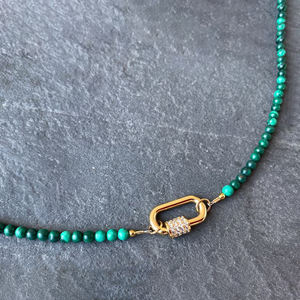 Dainty Malachite Stone Beaded Necklace Gold Charm Carabiner Choker Necklace Women <strong>Jewelry</strong> - Product Image 6