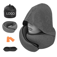 Oreiller de voyage pour le cou avec capuche pour les longs trajets en avion, intimité garantie, mousse à mémoire de forme avec housse douce pour la peau, massage, logo personnalisable