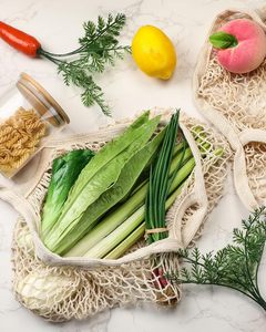 12 Pcs Reusable Mesh Grocery <b>Bags</b>, Washable Cotton Produce <b>Bags</b> with Handle, Portable <b>String</b> Net Shopping Tote in Beige - Product Image 3