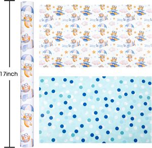 Birthday Baby Shower Gift Wrapping <b>Paper</b> for Boys Cartoon Bear on Plane with Star <b>Pattern</b> Double-sided Printing Customizable - Product Image 2