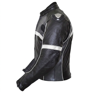 Blouson de moto en cuir véritable pour homme, patchwork, col montant, fermeture éclair, coupe-vent, respirant, coupe ajustée, personnalisable - Product Image 3