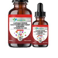 Gouttes liquides de complexe de poivre de Cayenne et d'aubépine 60ml avec racine de betterave, curcuma, vitamines K2+D3 – Supplément oral premium