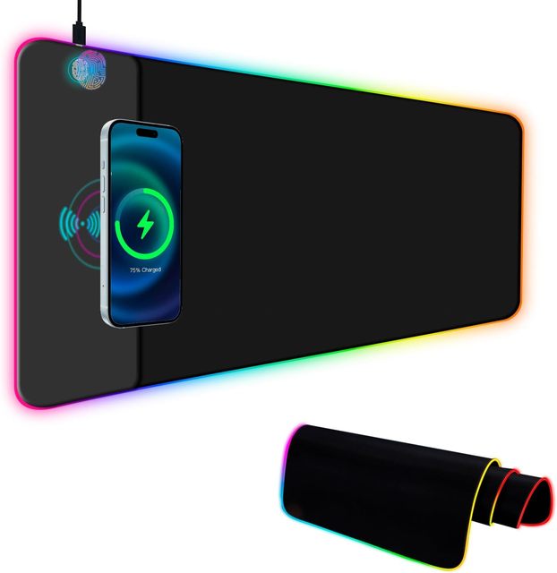 15W Wireless Charging RGB Cartoon Gaming Mouse Pad 14 LED Lights Extra Large Non-Slip Rubber Base Waterproof Keyboard Mat Stock