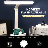 Lampe de bureau LED USB rechargeable avec support de téléphone, design rectangulaire moderne en ABS, intensité réglable, pliable, pour étudiant, avec porte-stylo