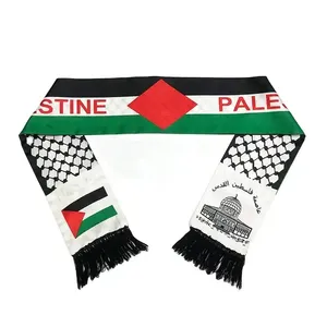 NX 2023 Venta caliente satén 134cm longitud Color negro borlas Palestina Gaza bandera bufanda con alta calidad