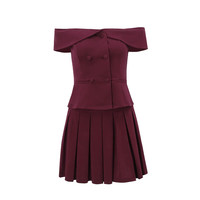 Elegantes Patchwork Mini kleid für Frauen Mode Off Shoulder Bodycon Club Party Sexy 2-teiliges Set Röhren rock Burgund