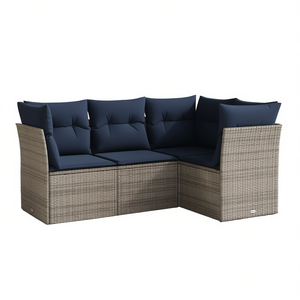 Conjunto de Sofás de Patio de Ratán Sintético Gris con Cojines, Muebles de Jardín para Exteriores, Diseño Contemporáneo Impermeable - Product Image 1