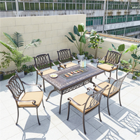 Ensemble de salon de jardin en aluminium moulé CHOUVANT K/D, mobilier de luxe, ensemble de salle à manger de patio, ensemble de jardin, table de rassemblement pour le feu dans la cour
