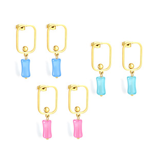 Stud Earrings Geometric Square <b>Frame</b> With Colorful Beads For Women Gift Fashion Jewelry - Product Image 1