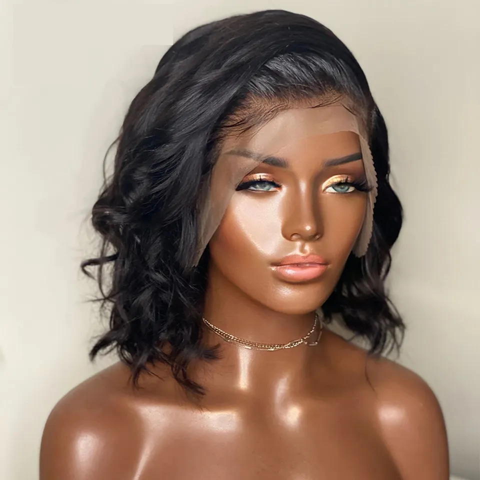 Body Wave Bob Wig Side Part Brazilian Human Hair 13x4 Lace Frontal Wig Natural Color Lace front closure Wigs For black Women