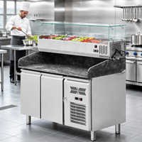 Table de préparation professionnelle pour pizzas en acier inoxydable avec vitrine réfrigérée pour garnitures et comptoir réfrigéré