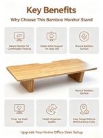 Support d'écran en bambou, étagère de bureau naturelle, compatible avec moniteur, ordinateur portable, imprimante et haut-parleurs pour petits bureaux