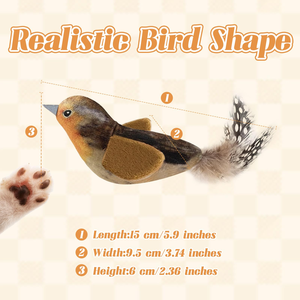 Plush Simulated Sound-Making Bird <b>Cat</b> <b>Toy</b> <b>Interactive</b> Chirping Hanging Feather <b>Cat</b> Teaser Stick <b>Cat</b> Teaser Wand Set - Product Image 2