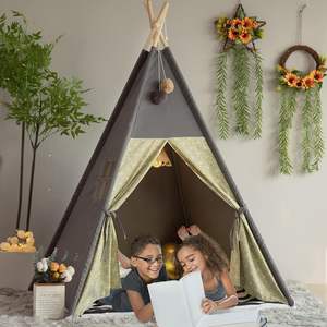 Tienda de Campaña de Lona de Algodón Gris Personalizada, Casa de Juegos para Niños <span class=keywords><strong>Pequeños</strong></span>, Tipi para Decoración de Habitación Infantil - Product Image 1