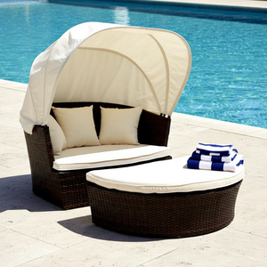 Cama Redonda de Ratán Sintético para Exteriores, Moderna y Elegante, con Toldo, para Jardín, Hotel, Balcón, Patio, Muebles de Exterior - Product Image 1