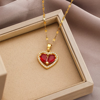 Nouveau collier pendentif en cuivre avec pierre précieuse rouge en zircon, design doux, chaîne à maillons en acier inoxydable, collier ras du cou