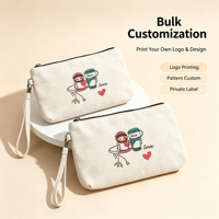 Pochette zippée en toile imprimée, petite sacoche de rangement portable pour téléphone, clés, rouge à lèvres et pièces de monnaie, logo personnalisé