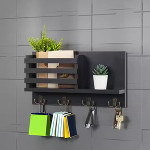 Porte-clés multifonctionnel en bois pour porte-monnaie <span class=keywords><strong>personnalisé</strong></span> facile à installer avec 4 crochets en métal pour la décoration intérieure - Product Image 2