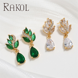 RAKOL EP5842 Elegant Cubic Zirconia Geometric Women's Rose Gold Plated Brass Dragon Flower Earrings - Product Image 4