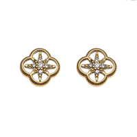 Boucles d'oreilles strass fleur soleil plaqué or 14k