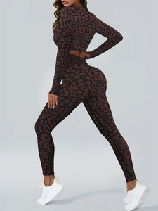 Set sportivo a manica lunga senza cuciture stampa <span class=keywords><strong>leopardata</strong></span> per <span class=keywords><strong>donna</strong></span> <span class=keywords><strong>giacca</strong></span> e Leggings due pezzi per Fitness e Yoga - Product Image 6