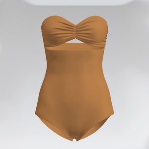Monokini fruncido personalizado de moda – Traje de baño de una pieza tipo bandeau sin tirantes con abertura en forma de corazón y tela UPF 50+ para resort - Product Image 1
