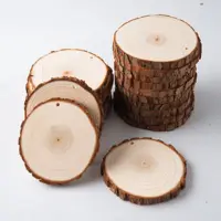 Chips de madeira rústico redondo sem acabamento, ficha de madeira para centro de casamento, decoração da festa, fatias de madeira diy