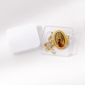 Bros Rosario Katolik Bunda Maria Guadalupe dengan Mutiara Putih, Liontin Salib Berhiaskan Batu Rhinestone, Cetak UV, Pin Kerah - Product Image 2