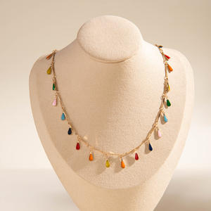 Ожерелье в европейско-американском спортивном стиле с бамбуковыми подвесками в форме сердца и капли, имитация жемчуга, с эффектом масляного наполнения - Product Image 3