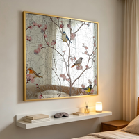 Miroir mural décoratif craquelé à cadre doré, nouveau miroir décoratif chinois à motif de fleurs de prunier et d'oiseaux pour le salon, la chambre à coucher et la décoration murale de la maison