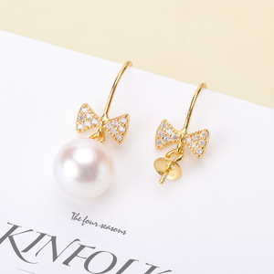 S925 Silver DIY Pearl Accessories 7-10mm Round Beads Earrings with Empty Tray Bow 20652 Jewelry Findings - Product Image 1