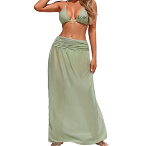 STOCK Set Bikini Brasiliano da Donna 3 Pezzi con Gonna e Copricostume <span class=keywords><strong>in</strong></span> Rete, Asciugatura Rapida, Taglie S-XL - Product Image 1