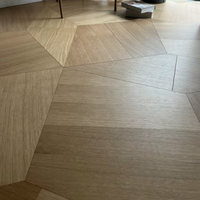 Parquet en bois d'ingénierie à motifs géométriques en chêne blanc, combinaisons irrégulières en forme de tangram, pour un art de l'assemblage.