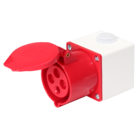 Multiprise électrique industrielle HFE 32A 380V IP44 rouge, modèle HF-024, avec installation facile et mise à la terre standard